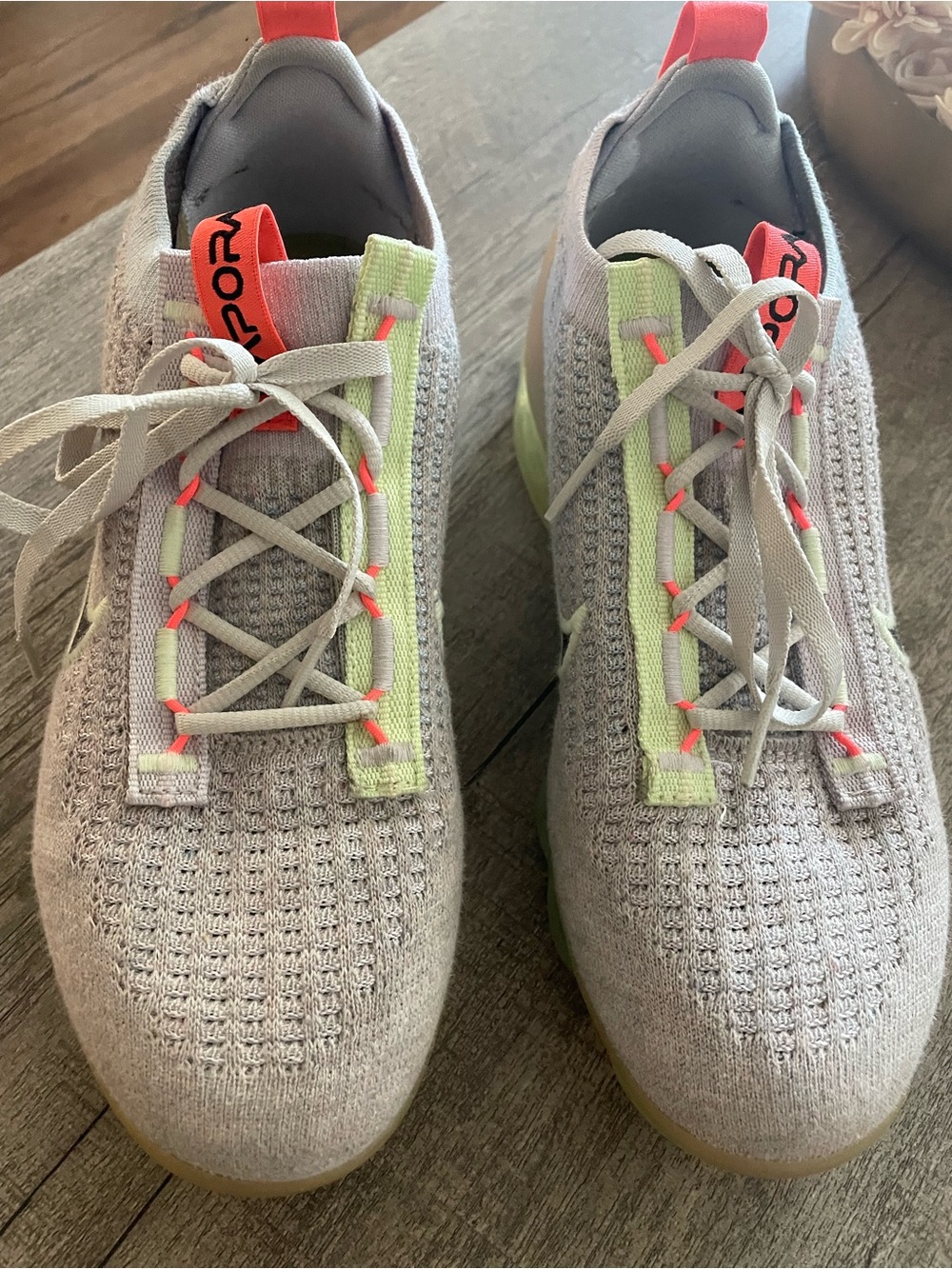 Nike Gray Knit Sneakers with Neon Lime & Coral Accents